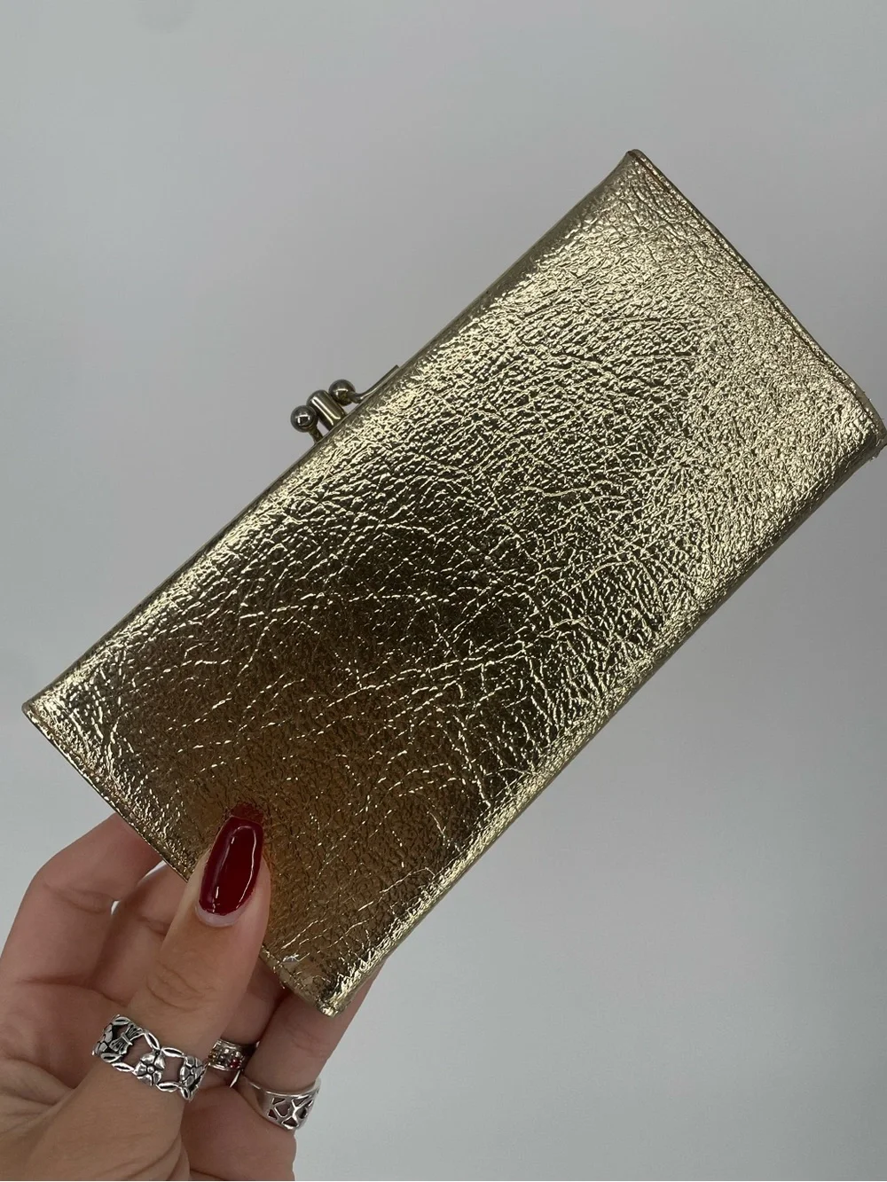 Vintage Baronet Gold Foil Kiss Lock Wallet Clutch Multiple Compartments